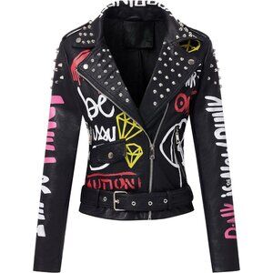 Women Faux Leather Casual Jacket Moto Biker Short Coat